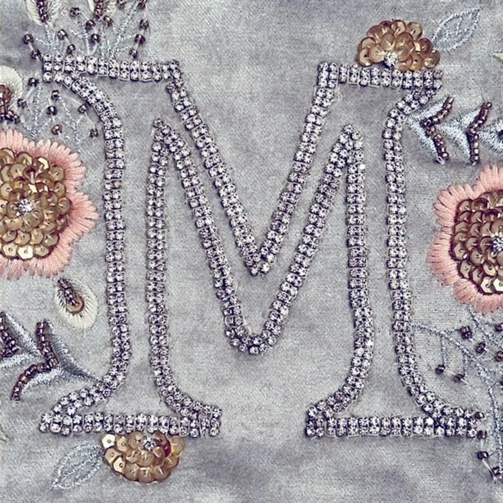 Brand New Set of Velvet Beaded Monogram M Zippered Pouch & Glitter Card Key Case